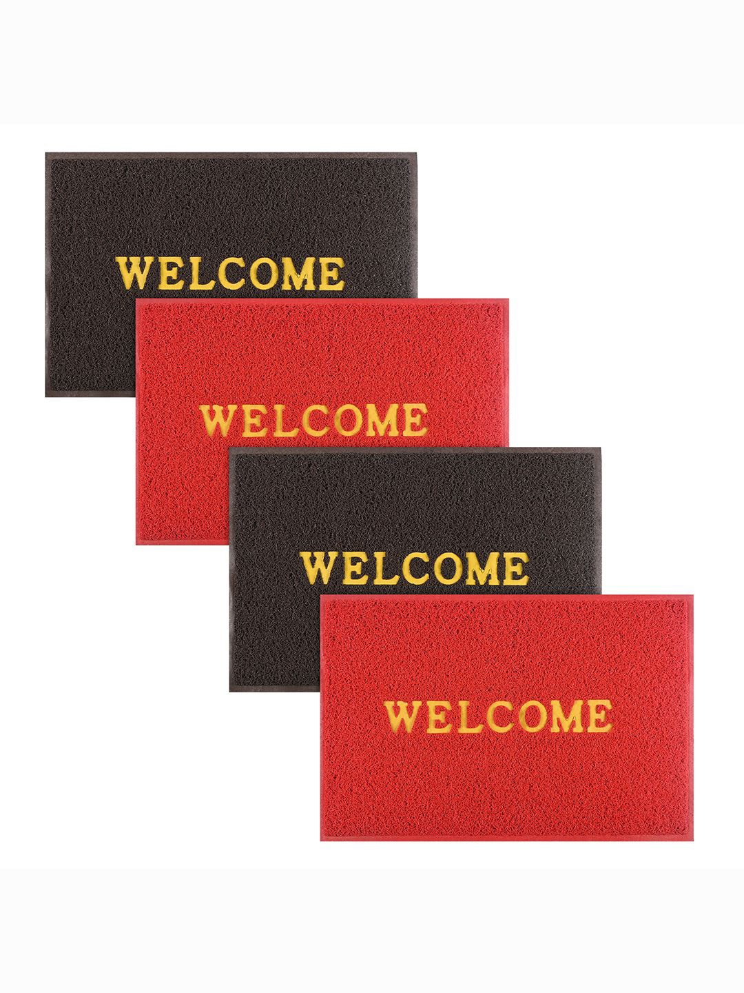 

Kuber Industries Brown & Red 4 Pieces Printed Anti-Skid Doormats