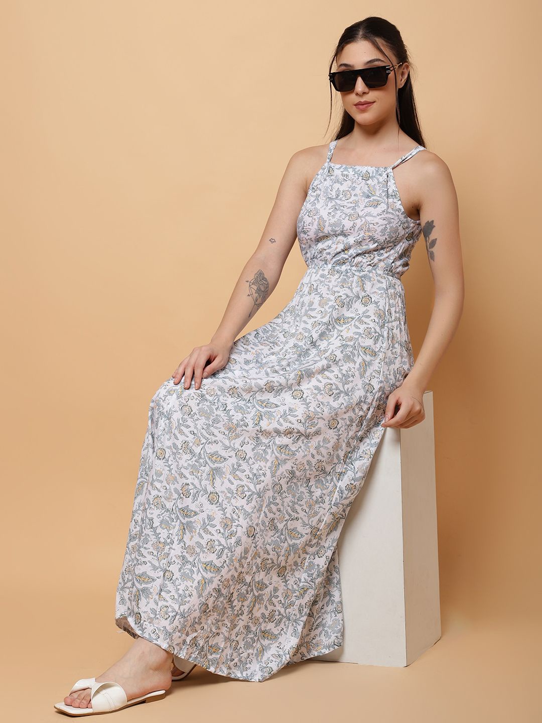 

ROSEMELON Floral Print Crepe Maxi Dress, Grey