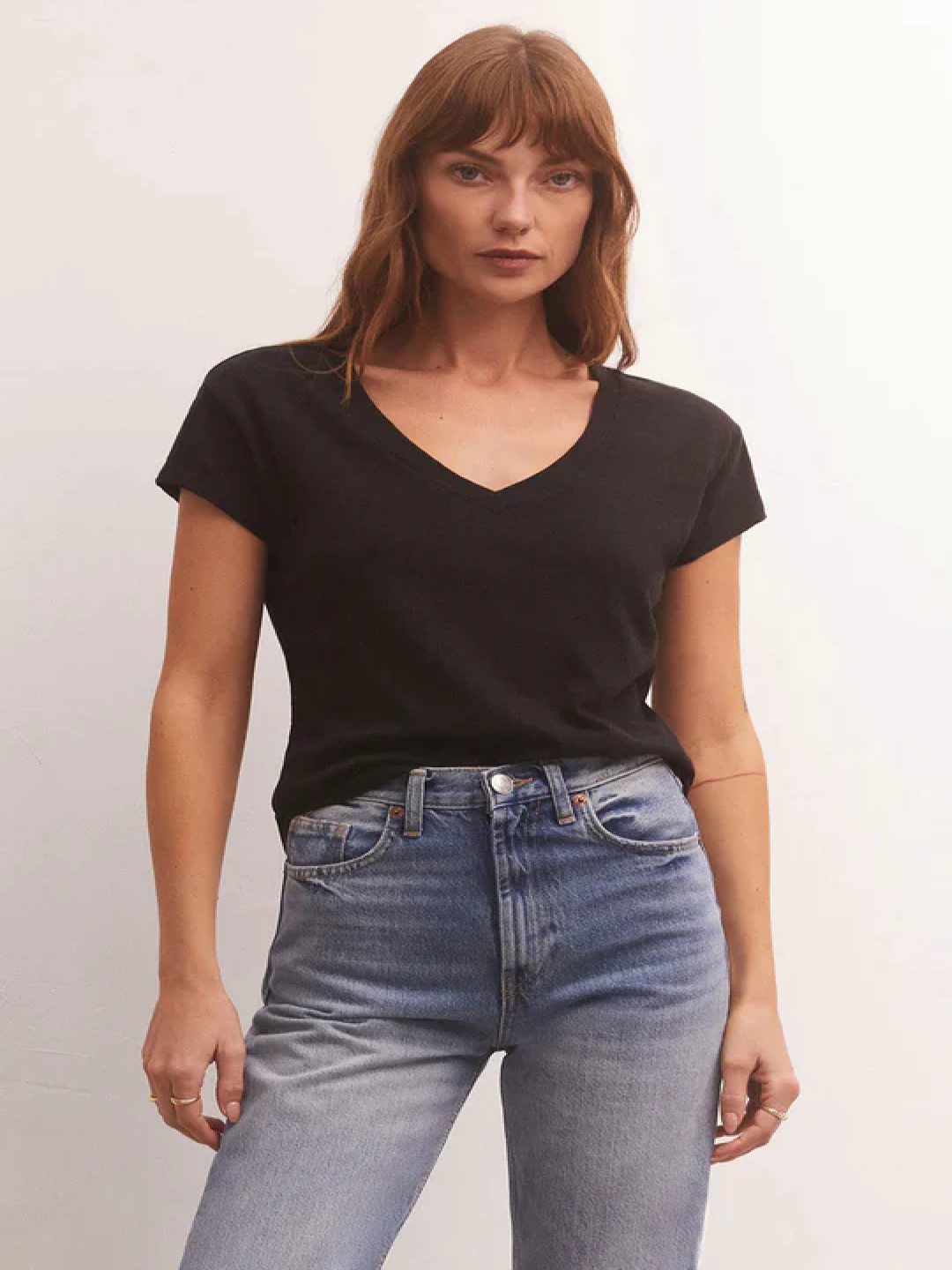 

COLOR CAPITAL Women 3 Colourblocked V-Neck Extended Sleeves Cut Outs T-shirt, Black