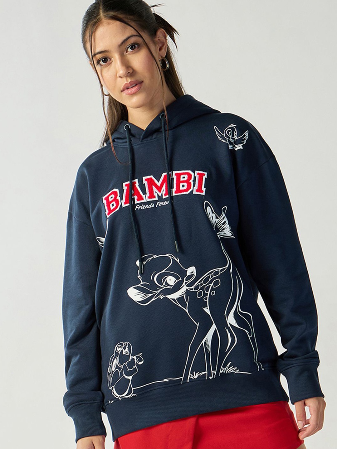 

Bewakoof Plus Women Printed Hooded Sweatshirt, Blue