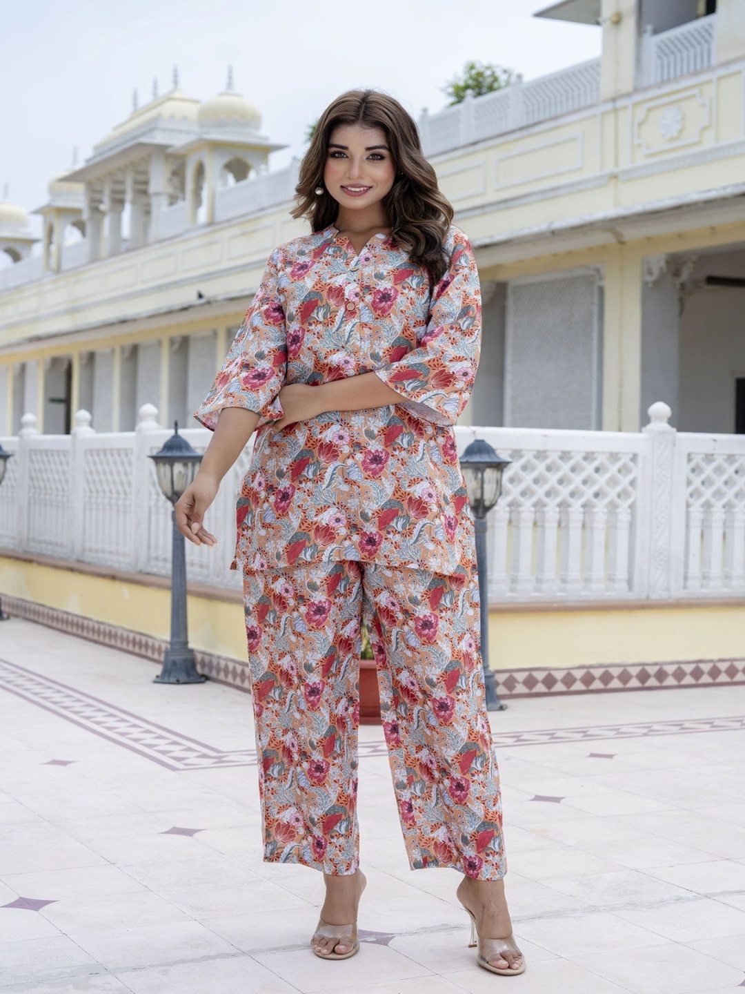 

Lookmark Women Floral Printed Straight Kurta with Palazzos, Red