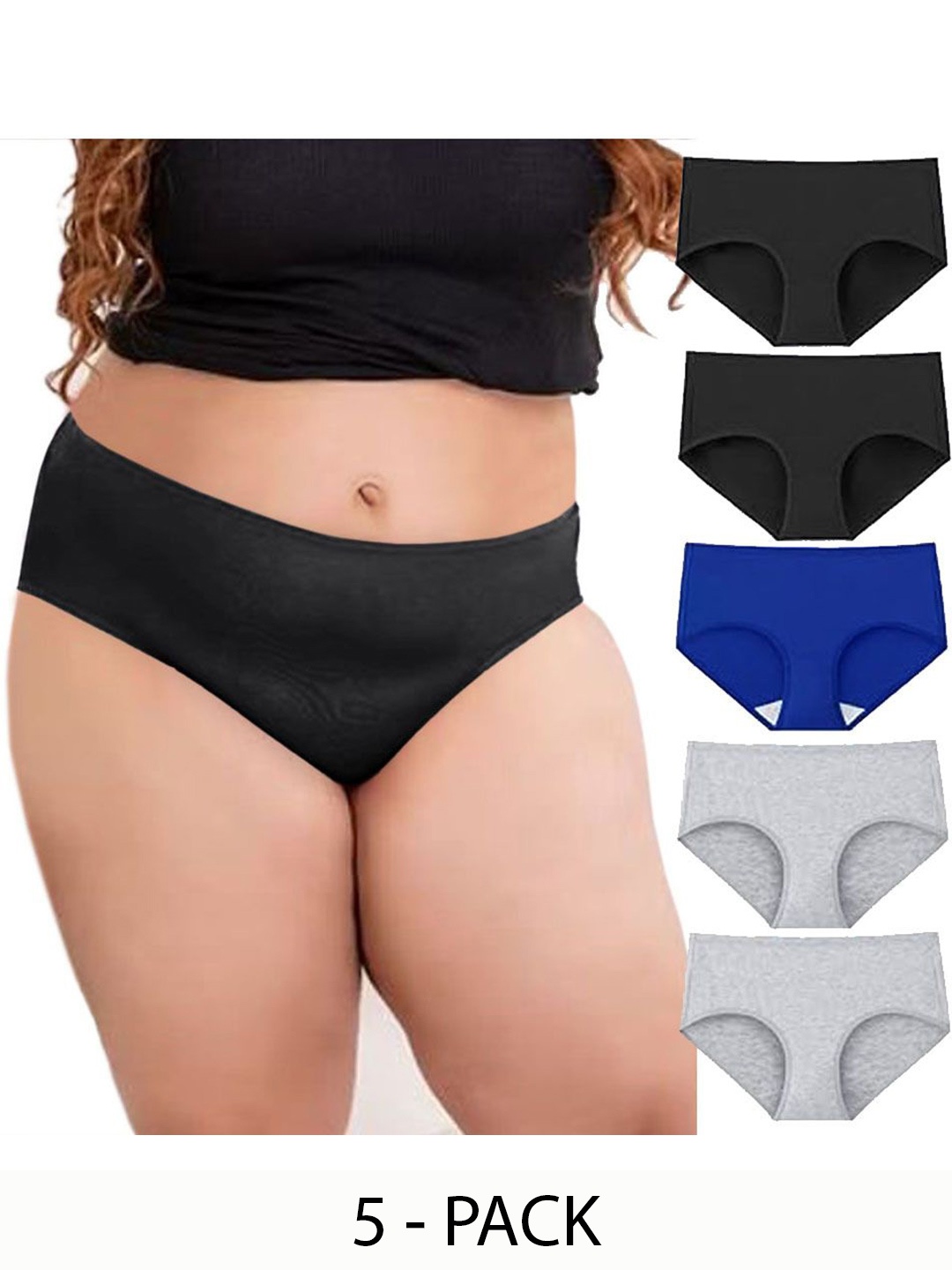 

Diving Deep Women Pack of 5 Mid-Rise Cotton Hipster Briefs, Black