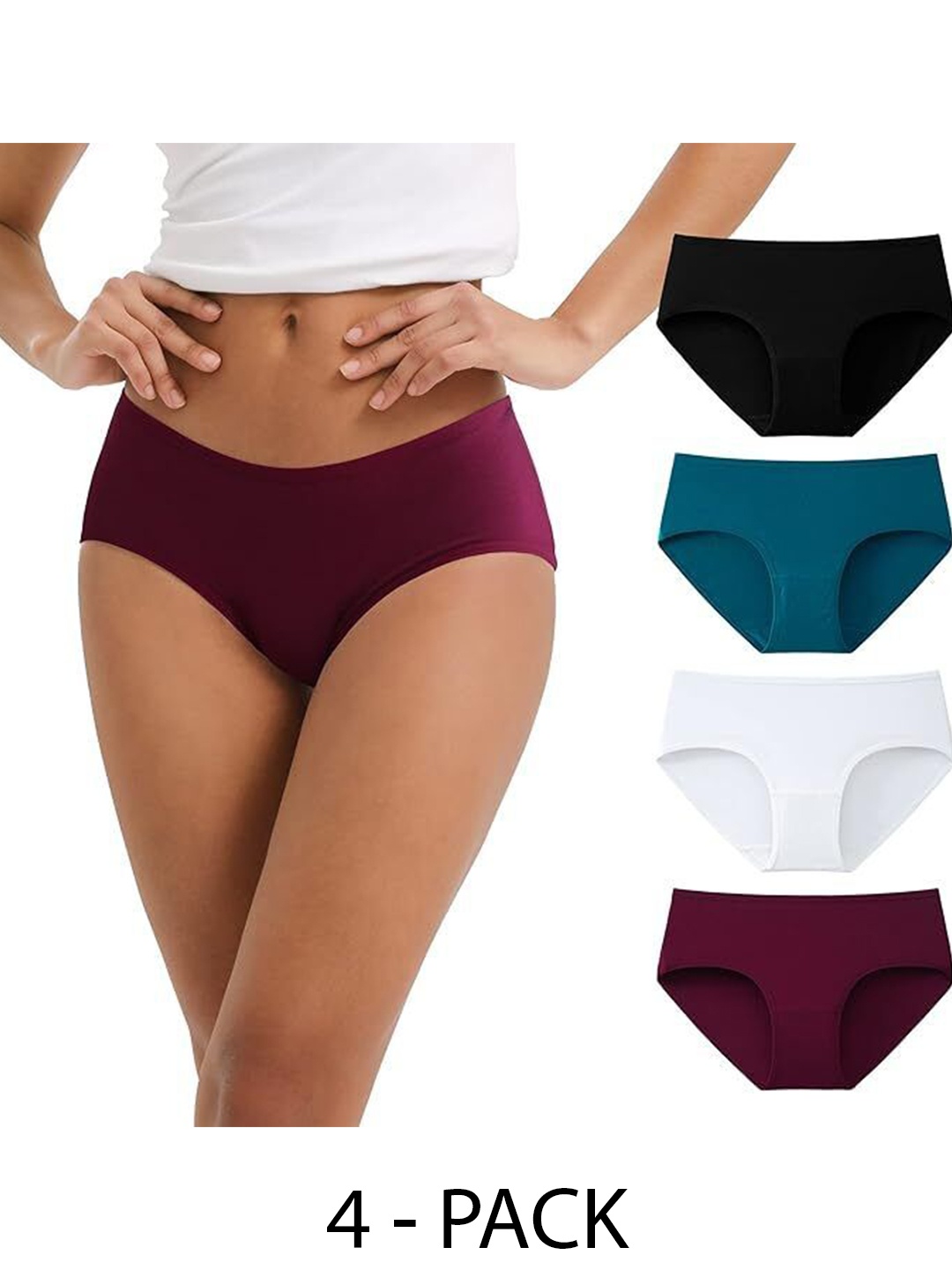 

Diving Deep Pack of 4 Cotton Hipster Briefs, Burgundy