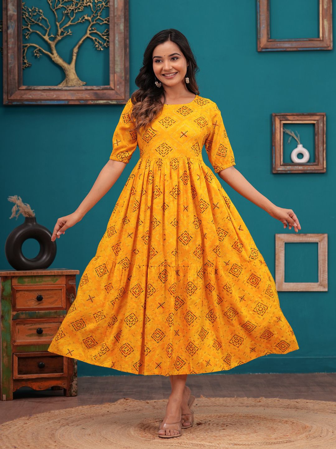 

Malia Floral Printed Pure Cotton Anarkali Kurta, Yellow