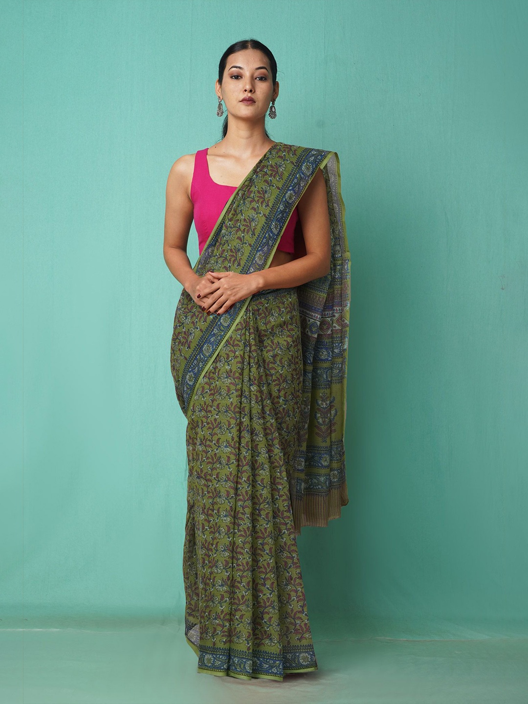 

Unnati Silks Floral Net Handloom Kota Saree, Green