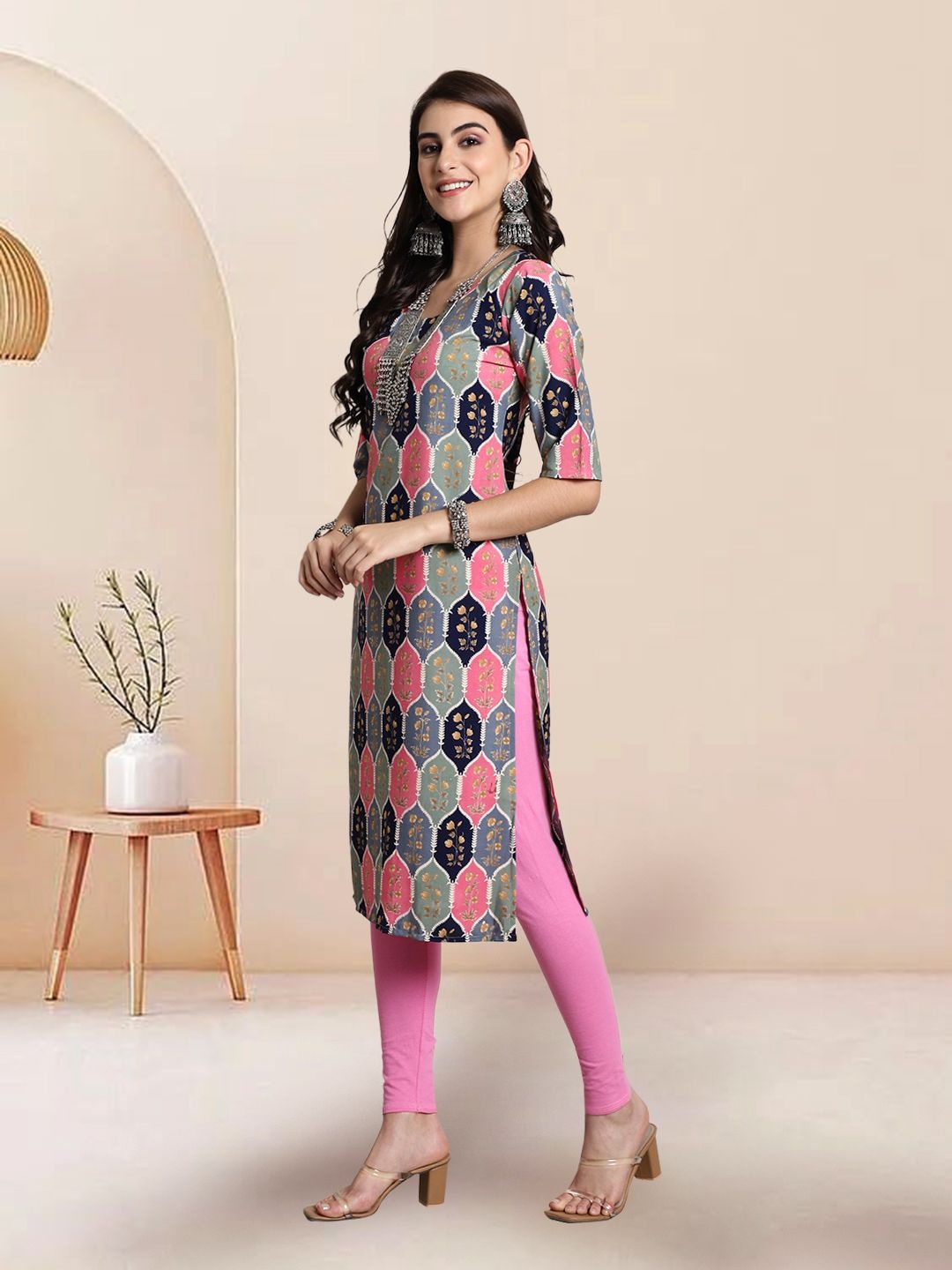 

7Threads Selection Of 2 Ethnic Motifs Printed Straight Kurtas, Pink