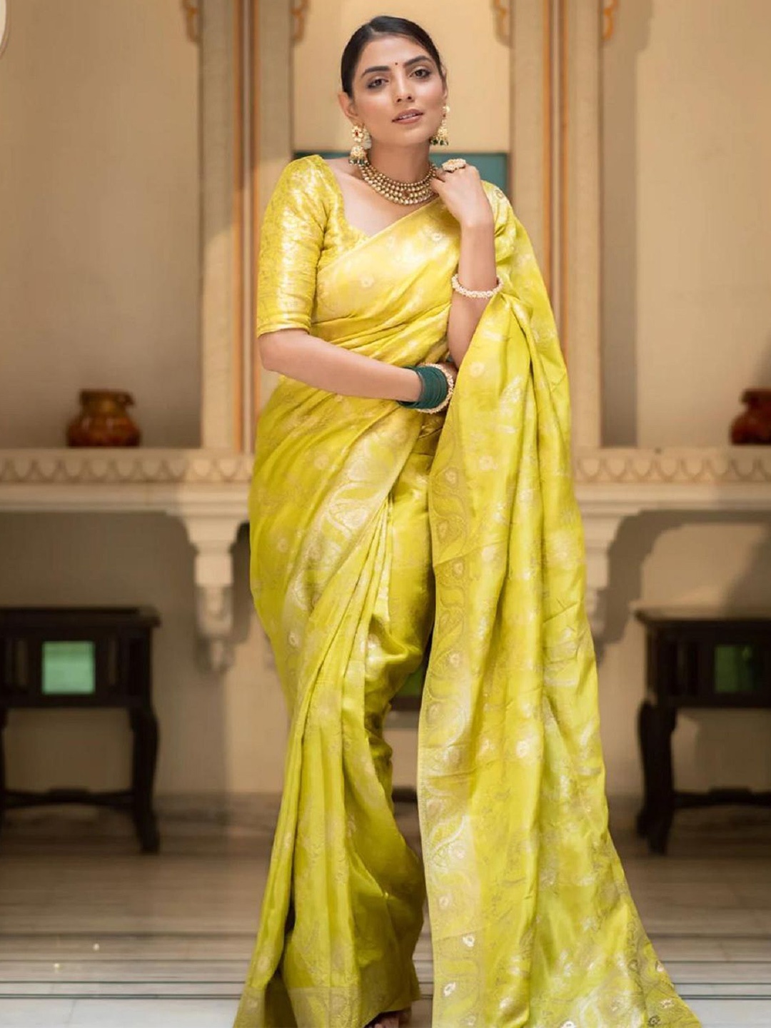 

A TO Z CART Woven Design Zari Pure Silk Saree, Sea green