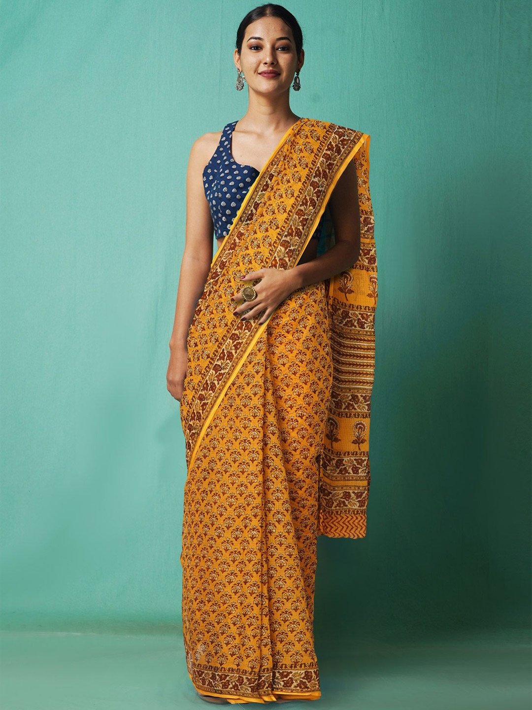 

Unnati Silks Ethnic Motifs Net Handloom Kota Saree, Yellow