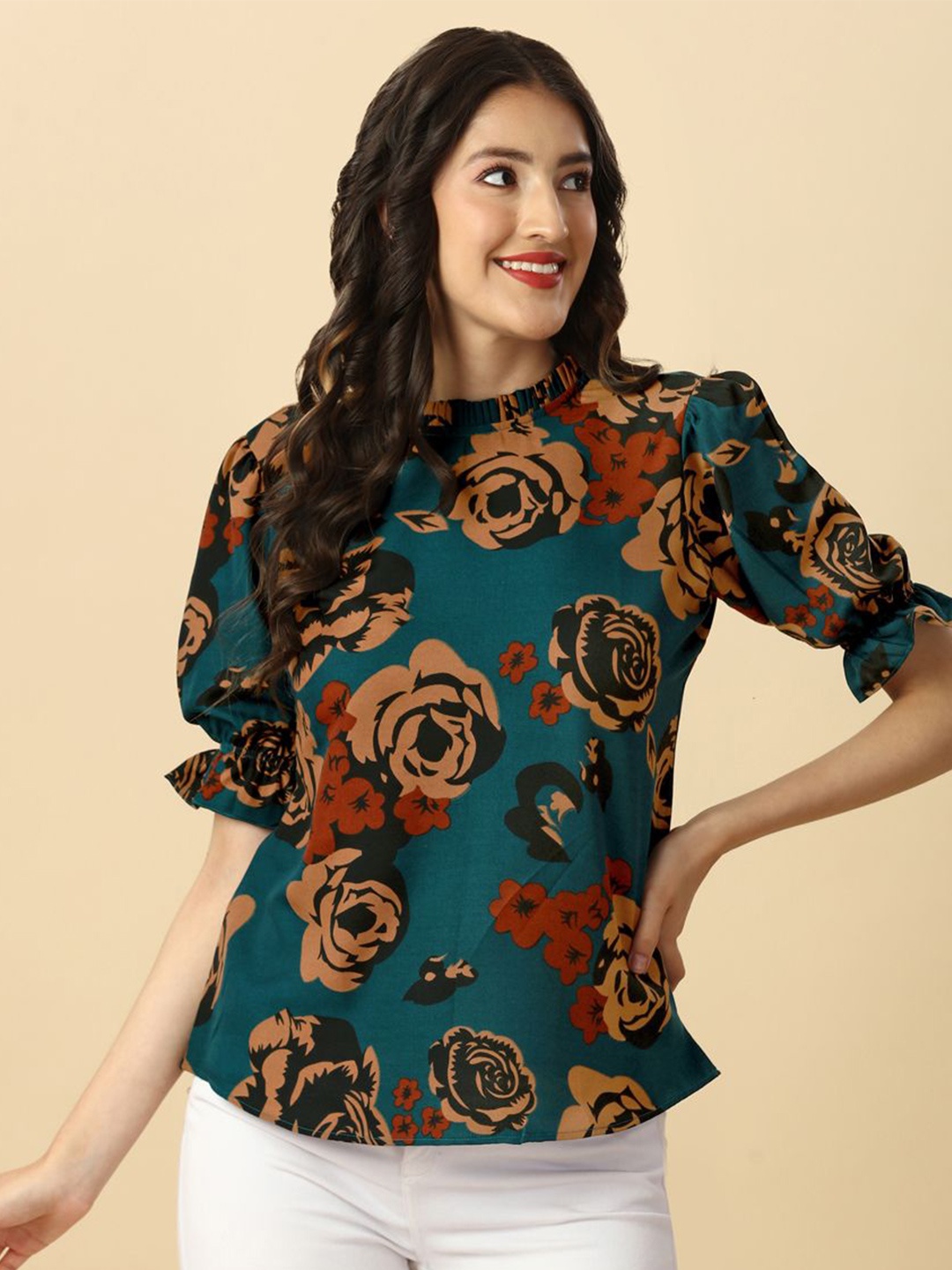 

RIEKA Floral Print Top, Teal