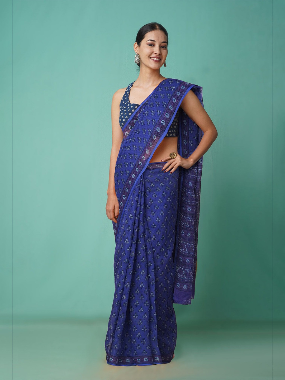 

Unnati Silks Floral Net Handloom Kota Saree, Blue