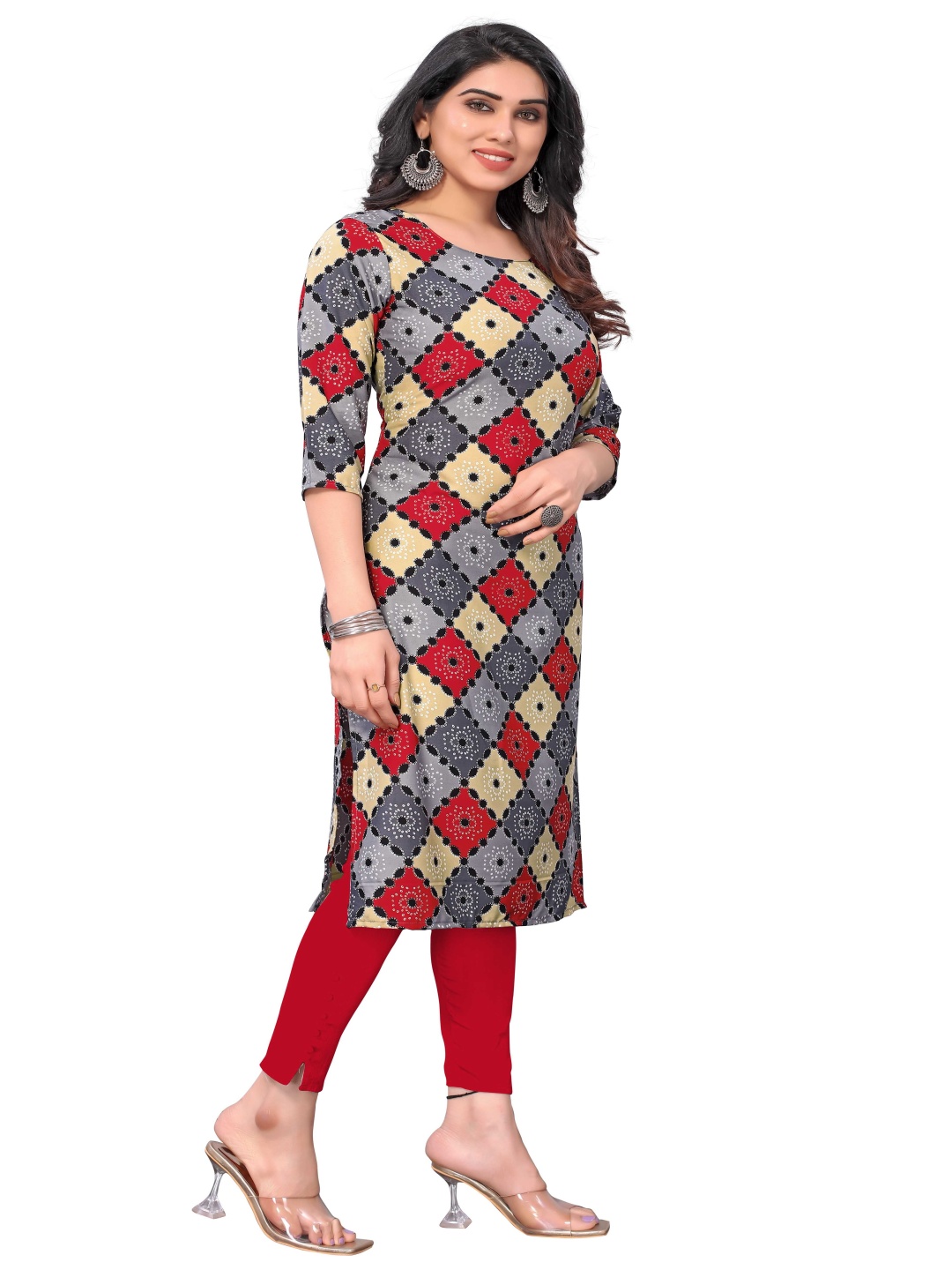 

KETAKI FASHION Selection Of 2 Geometric Printed Round Neck Straight Kurta, Red