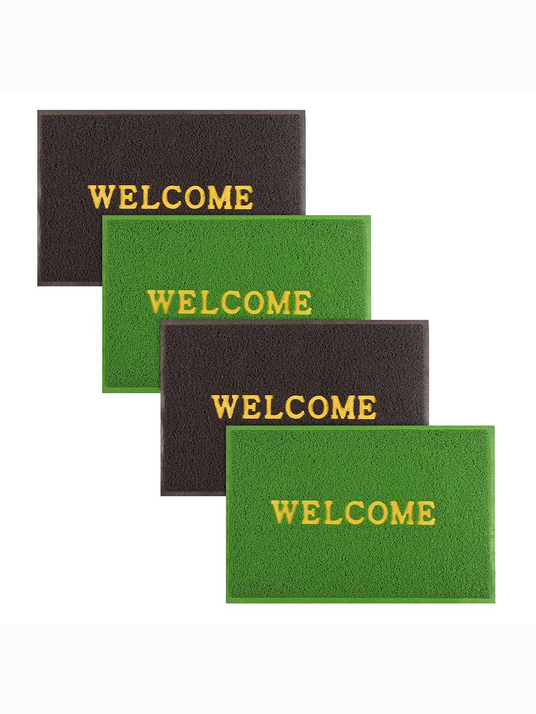 

Kuber Industries Brown & Green 4 Pieces Textured Anti-Skid Rubber Doormats
