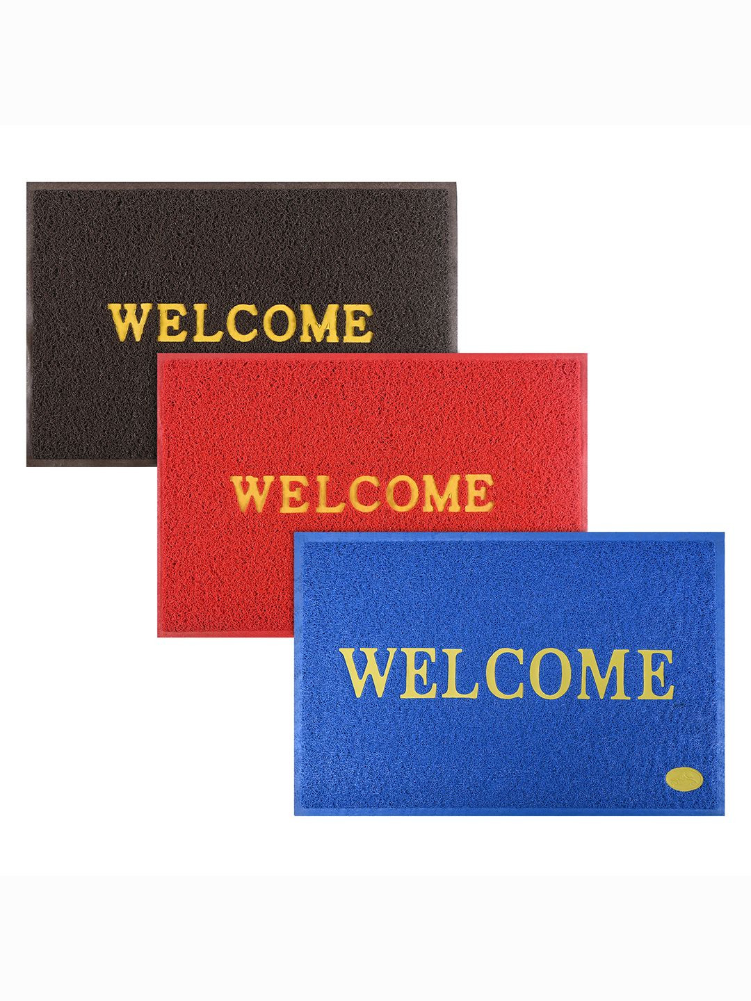

Kuber Industries Brown & Red 3 Pieces Textured Anti-Skid Doormats