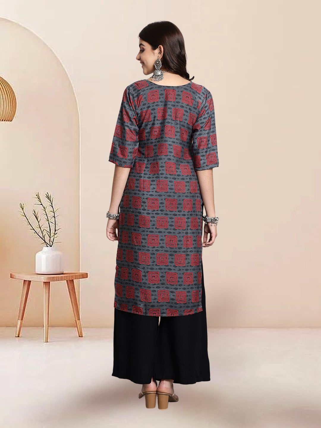 

7Threads Selection Of 3 Ethnic Motifs Printed Round Neck Kurtas, Blue