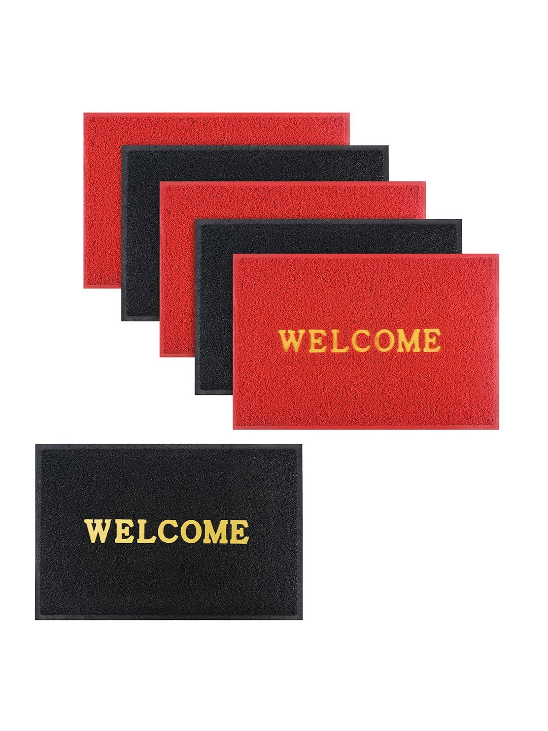 

Kuber Industries Red & Black 6 Pieces Textured Anti-Skid Doormats
