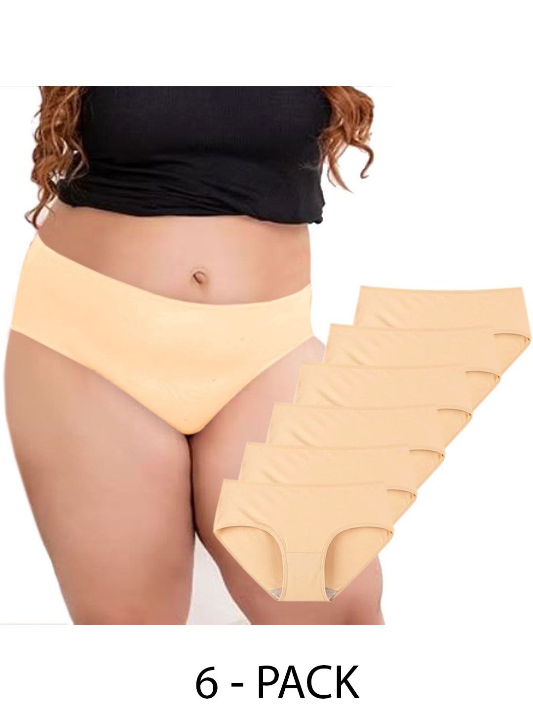 

Diving Deep Women Plus Size Pack Of 6 Cotton Hipster Briefs, Beige