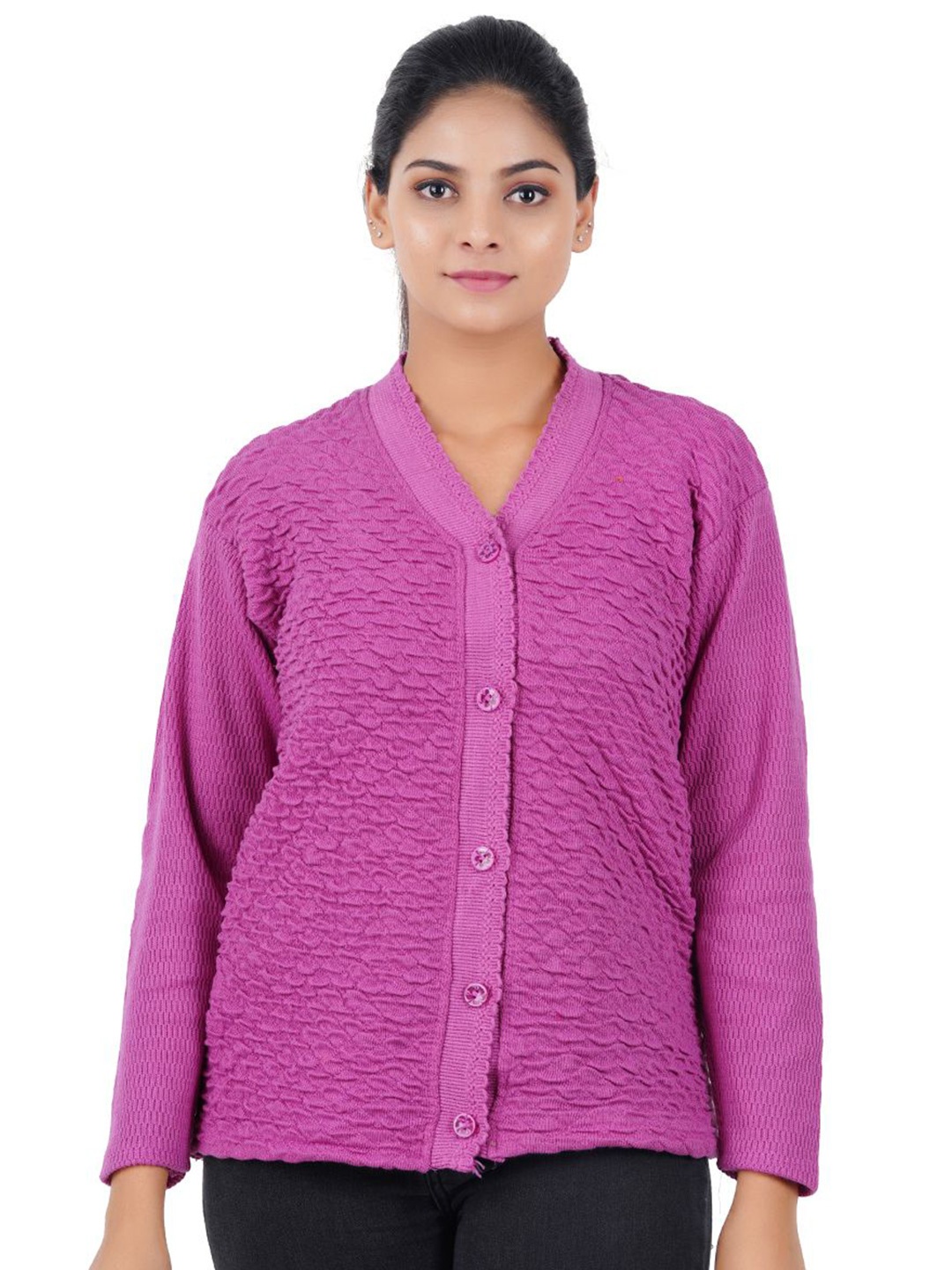 

FEEL TRACK Women Woollen Cardigan, Violet