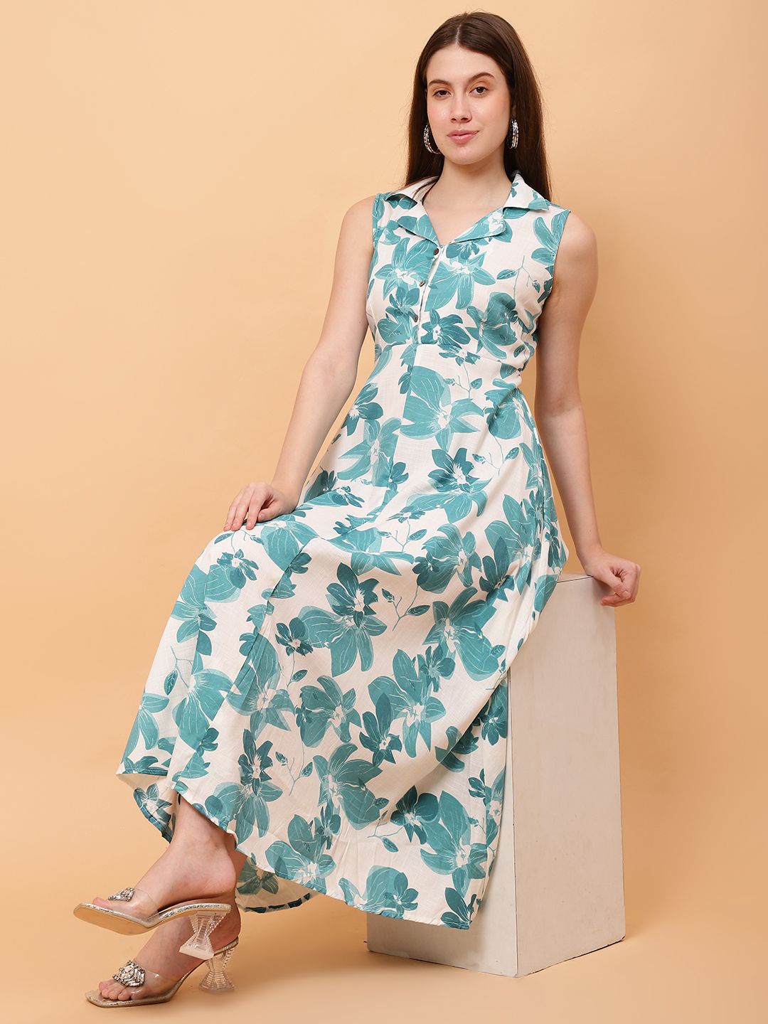 

ROSEMELON Floral Print Fit & Flare Maxi Dress, Green