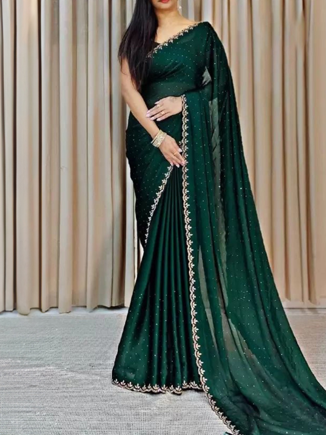 

Florence Embellished Beads and Stones Pure Georgette Saree, Green