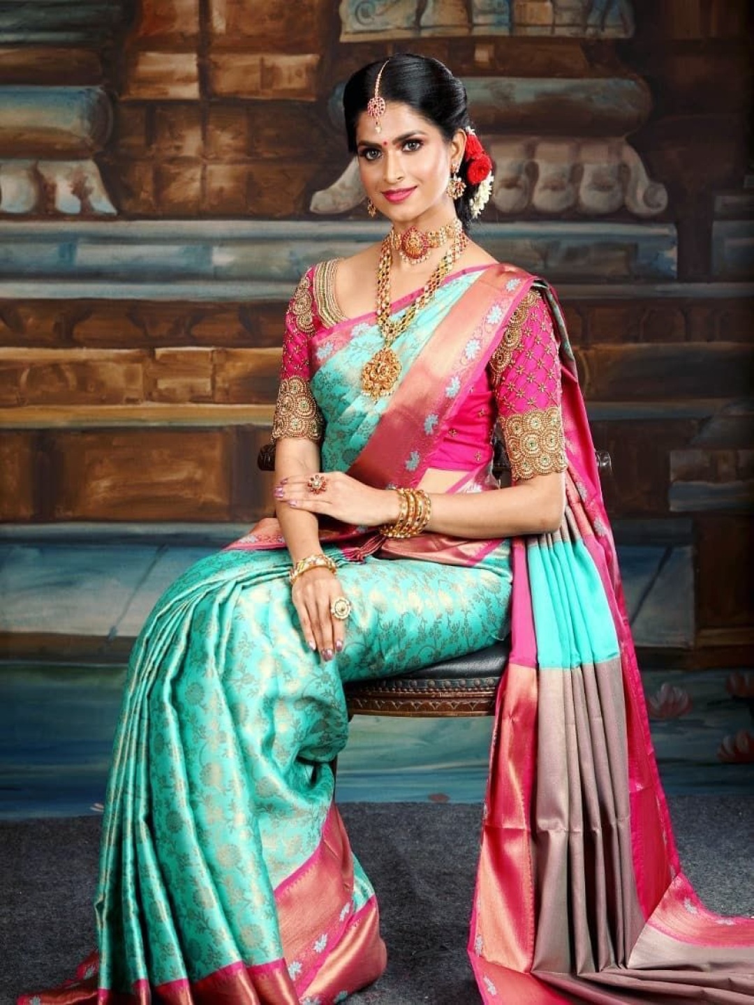 

bansari textiles Woven Design Zari Pure Silk Kanjeevaram Saree, Green