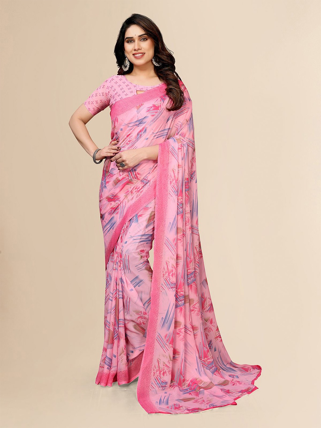 

ANAND SAREES Poly Georgette Saree, Pink