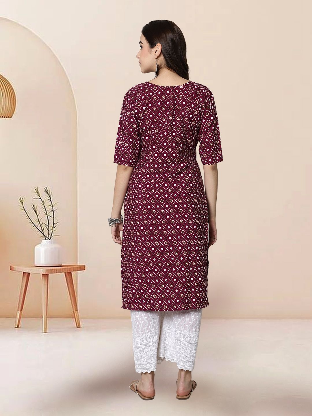 

7Threads Selection Of 3 Floral Printed Round Neck Straight Kurtas, Maroon