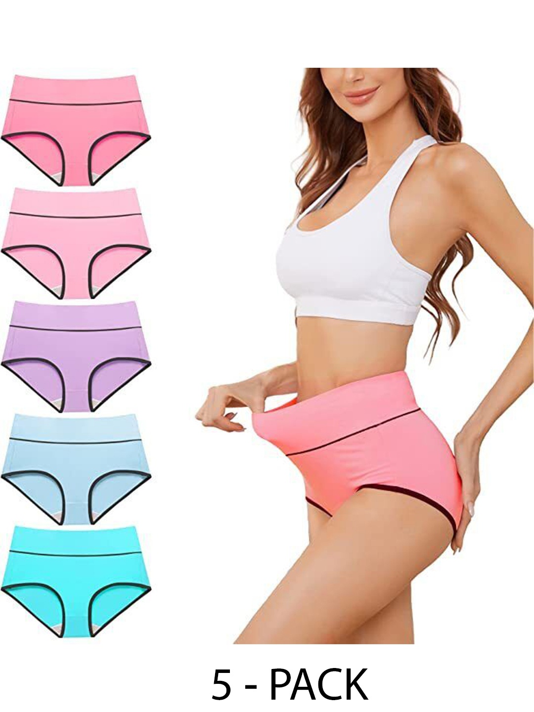 

Diving Deep Women Pack of 5 Colourblocked Hipster Briefs, Pink