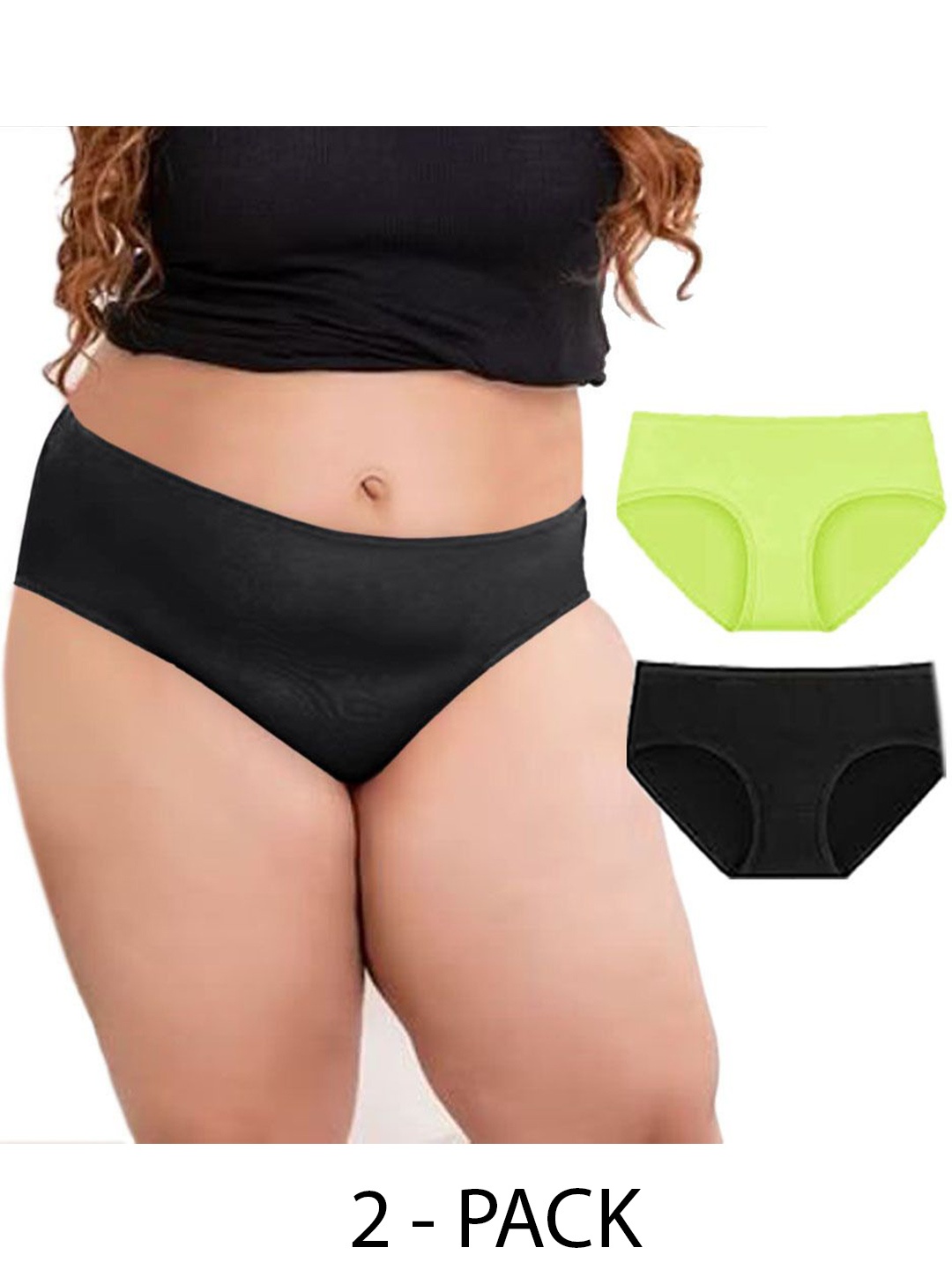 

Diving Deep Women Cotton Pack of 2 Plus size Hipster Briefs, Green