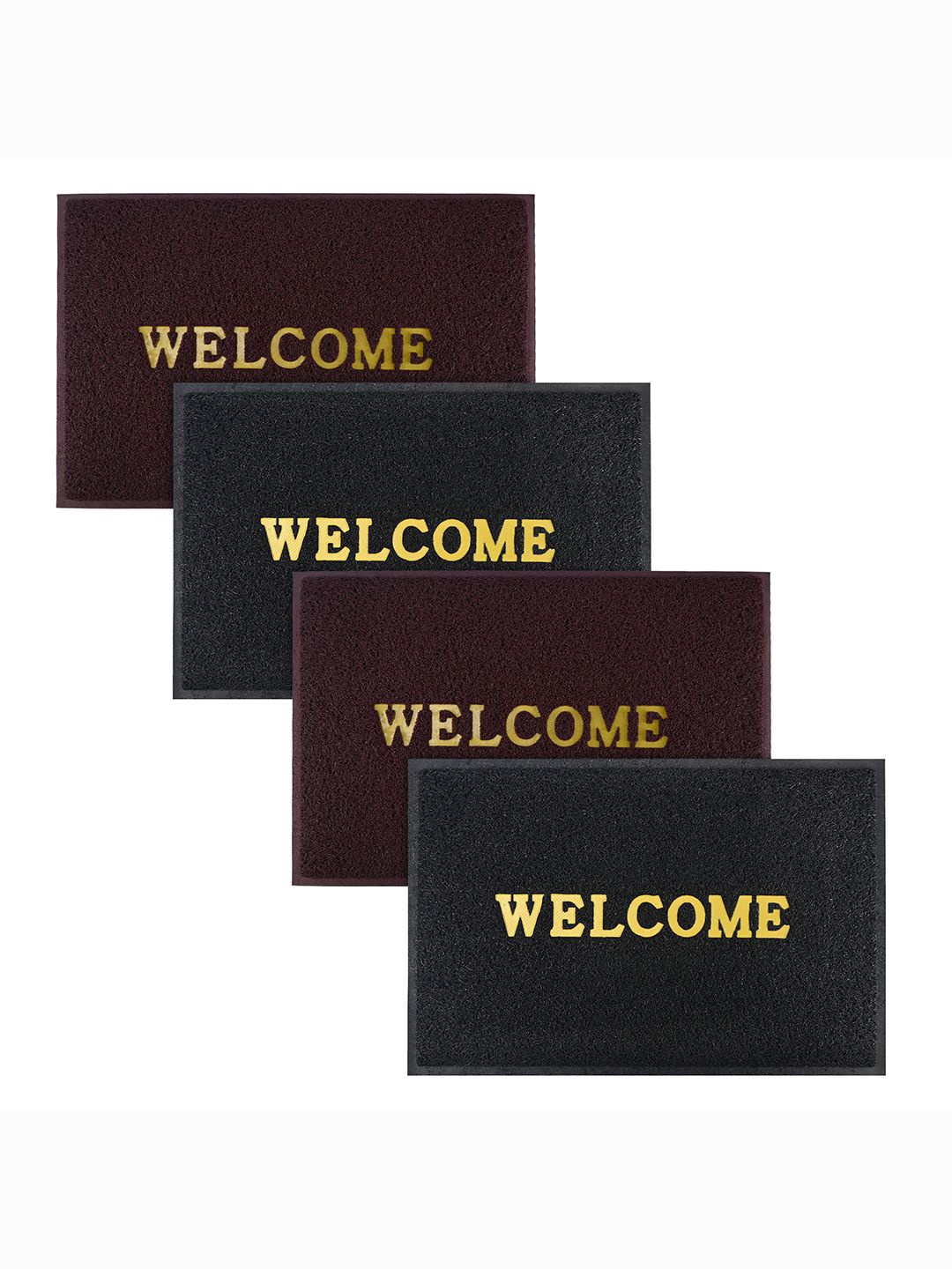 

Kuber Industries Maroon & Black 4 Pieces Applique Anti-Skid Rubber Doormats