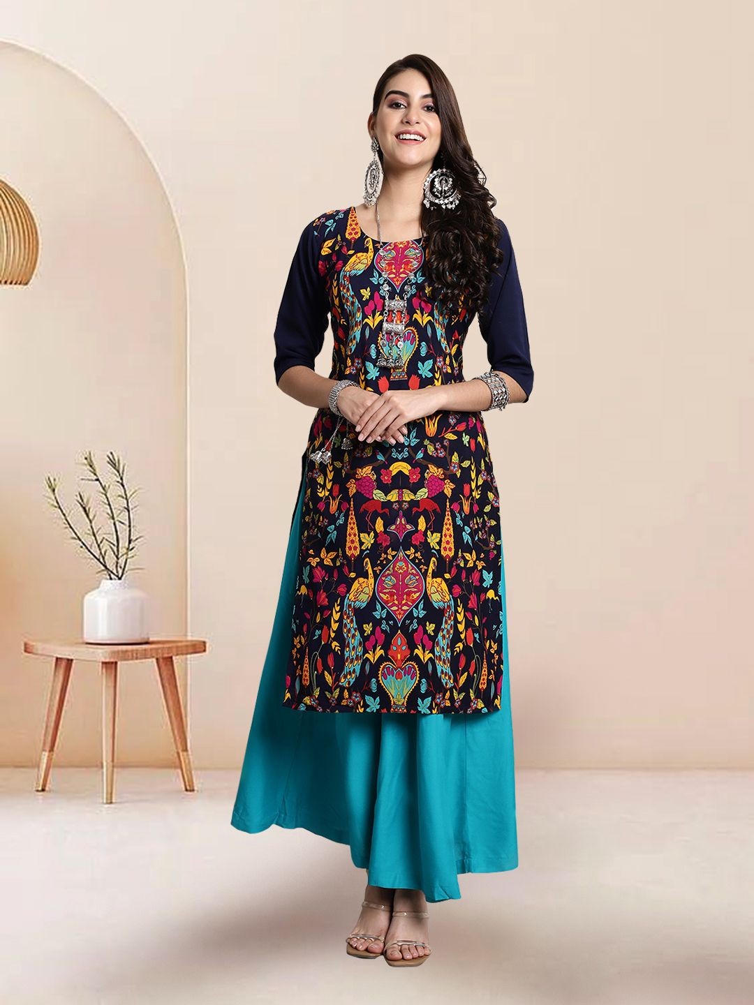 

7Threads Women Ethnic Motifs Printed Floral Crepe Kurta, Multi