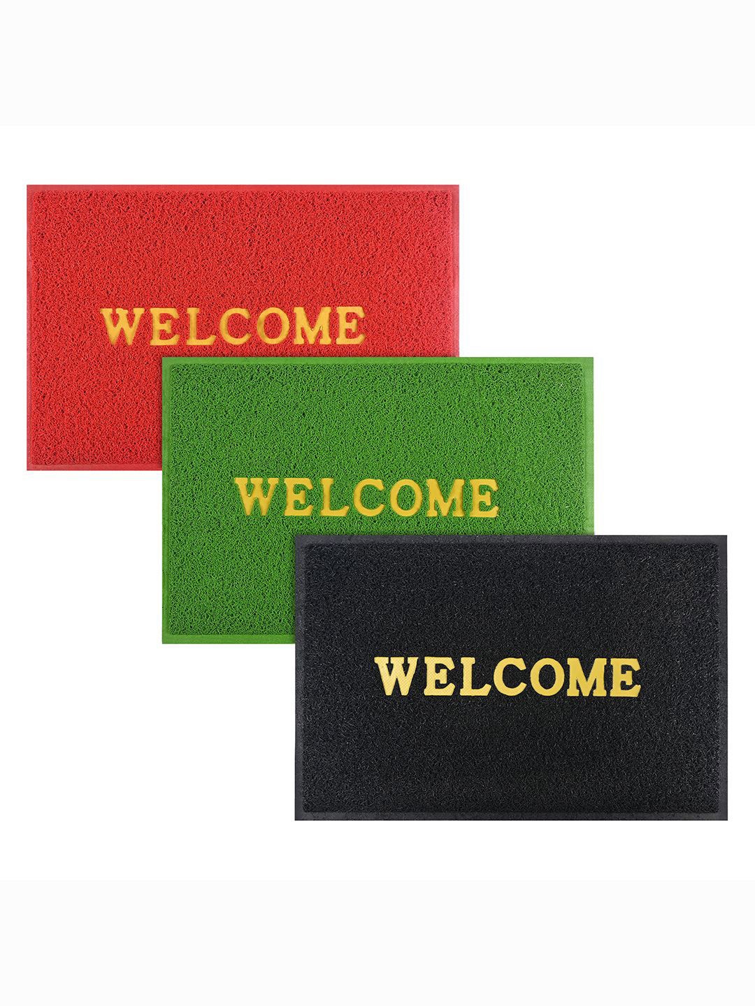 

Kuber Industries Red & Green 3 Pieces Applique Anti-Skid Rubber Doormats