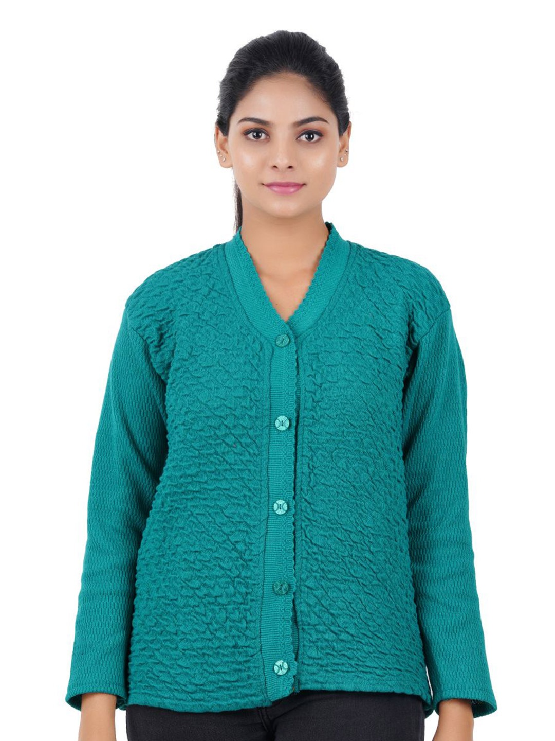 

FEEL TRACK Women Woollen Cardigan, Green