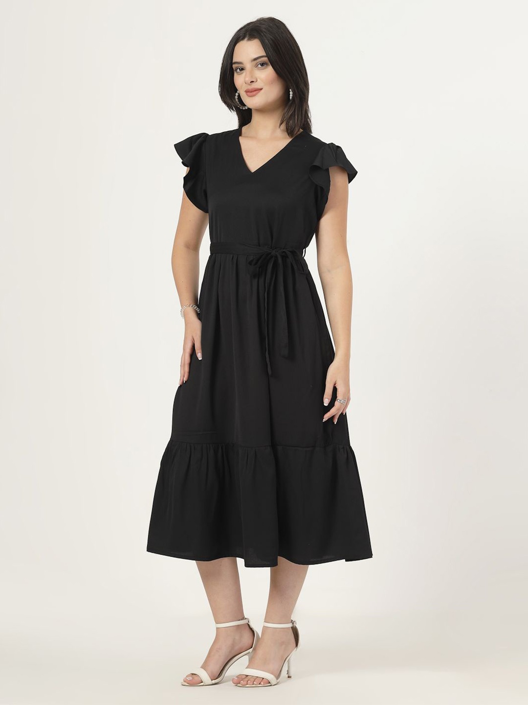 

Style Quotient Flared Sleeve Fit & Flare Maxi Dress, Black
