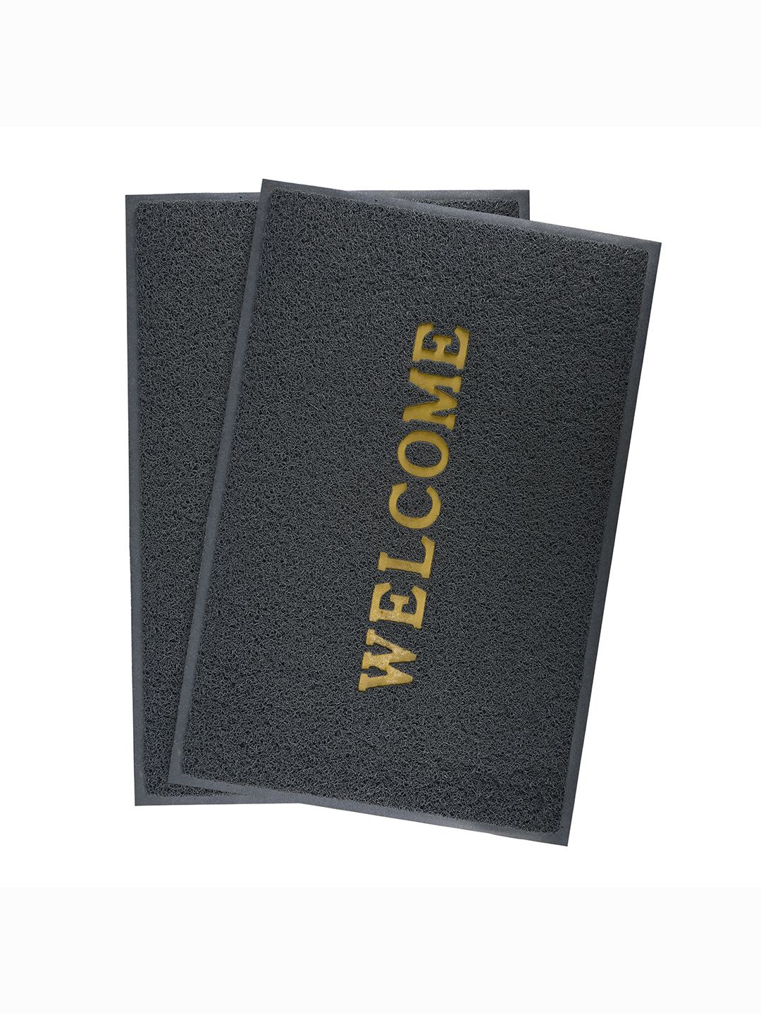 

Kuber Industries Grey & Yellow 2 Pieces Printed Anti-Skid Doormats