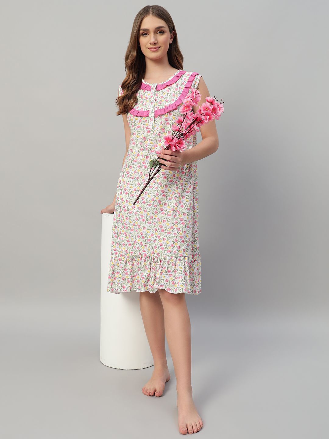 

SEPHANI Printed Nightdress, Pink
