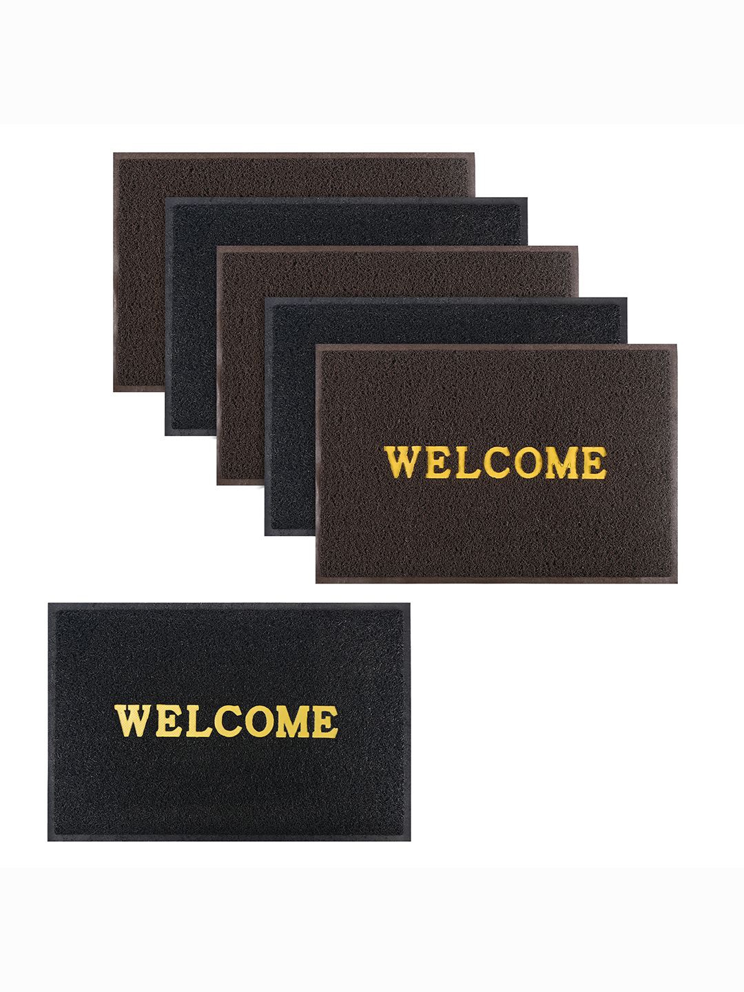 

Kuber Industries Brown & Black 6 Pieces Textured Anti-Skid Doormats