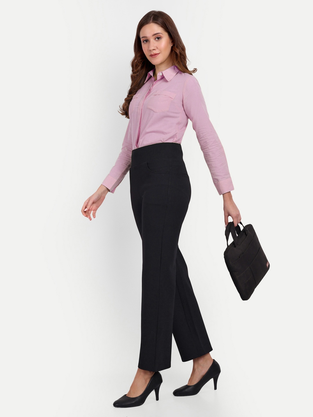 

BROADSTAR Women Straight Fit High-Rise Easy Wash Trousers, Black