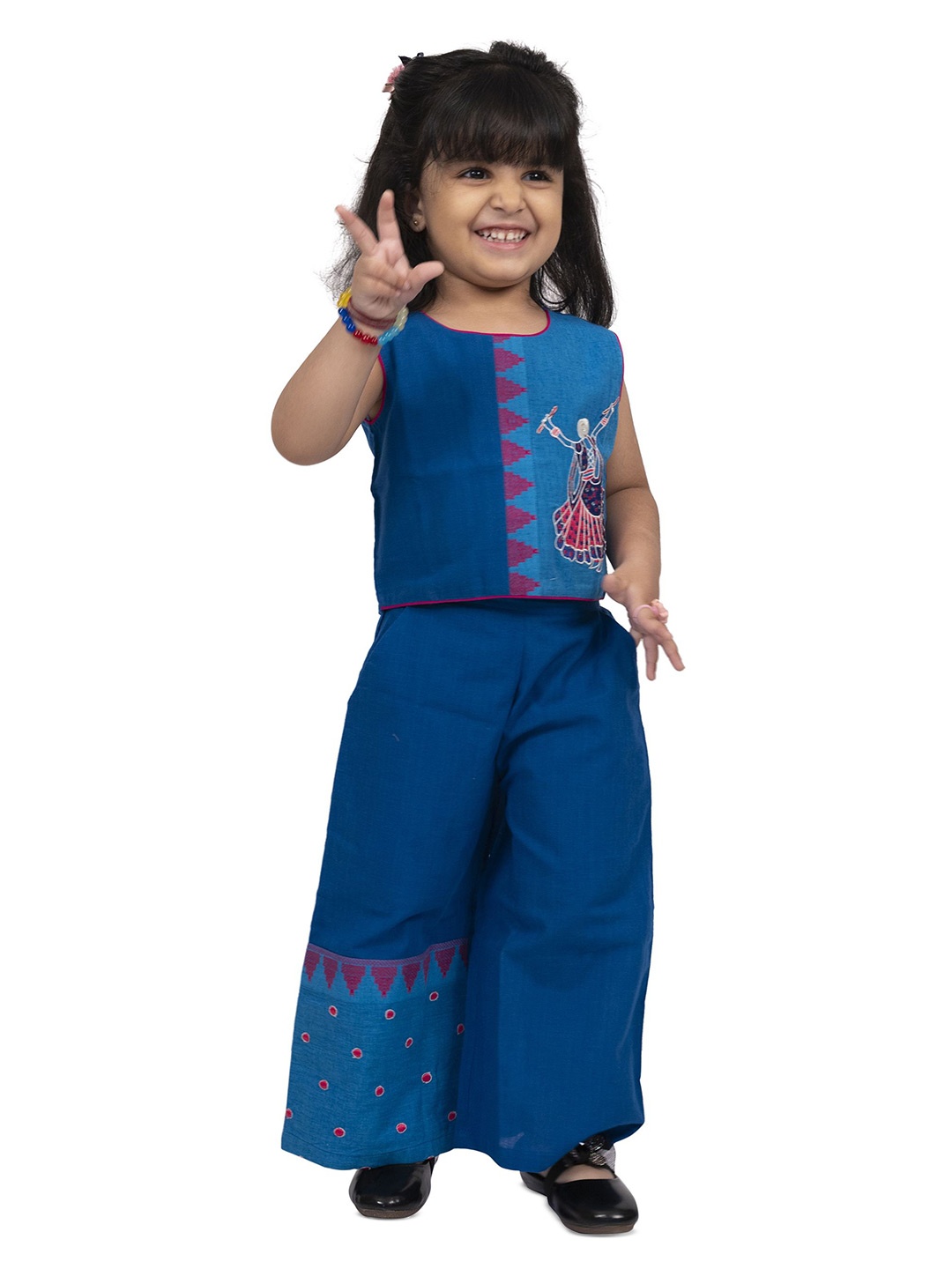 

Twisha Girls Embroidered Sleeveless Pure Cotton Top With Palazzo, Blue