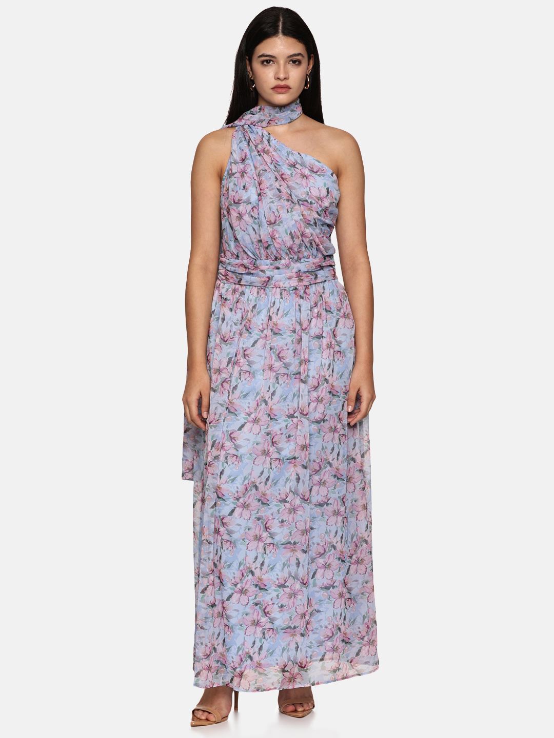 

ISU Floral Print One Shoulder Chiffon Maxi Dress, Blue