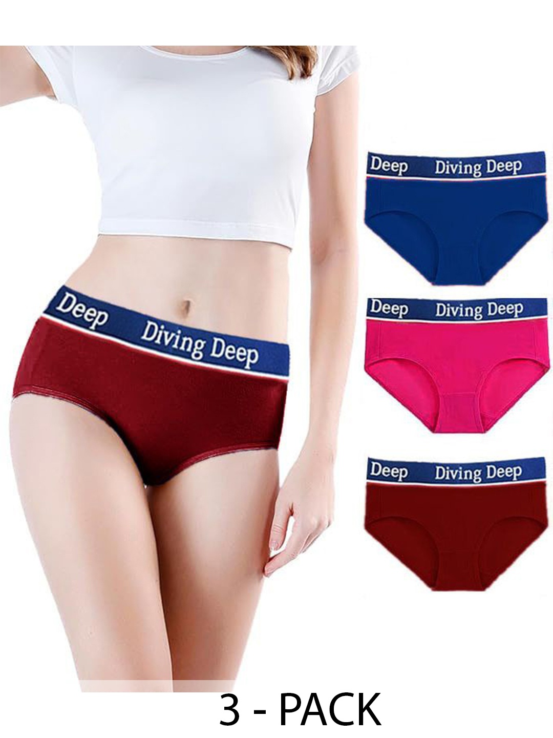 

Diving Deep Women Pack of 3 Hipster Briefs, Assorted