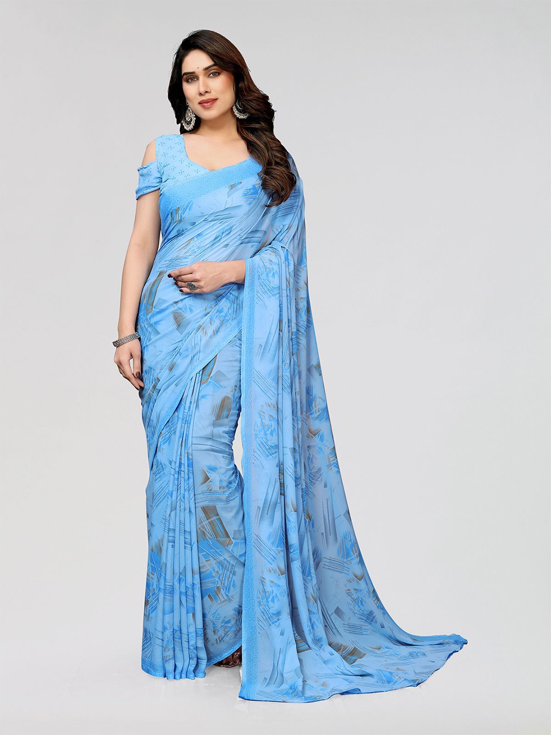 

ANAND SAREES Poly Georgette Saree, Blue