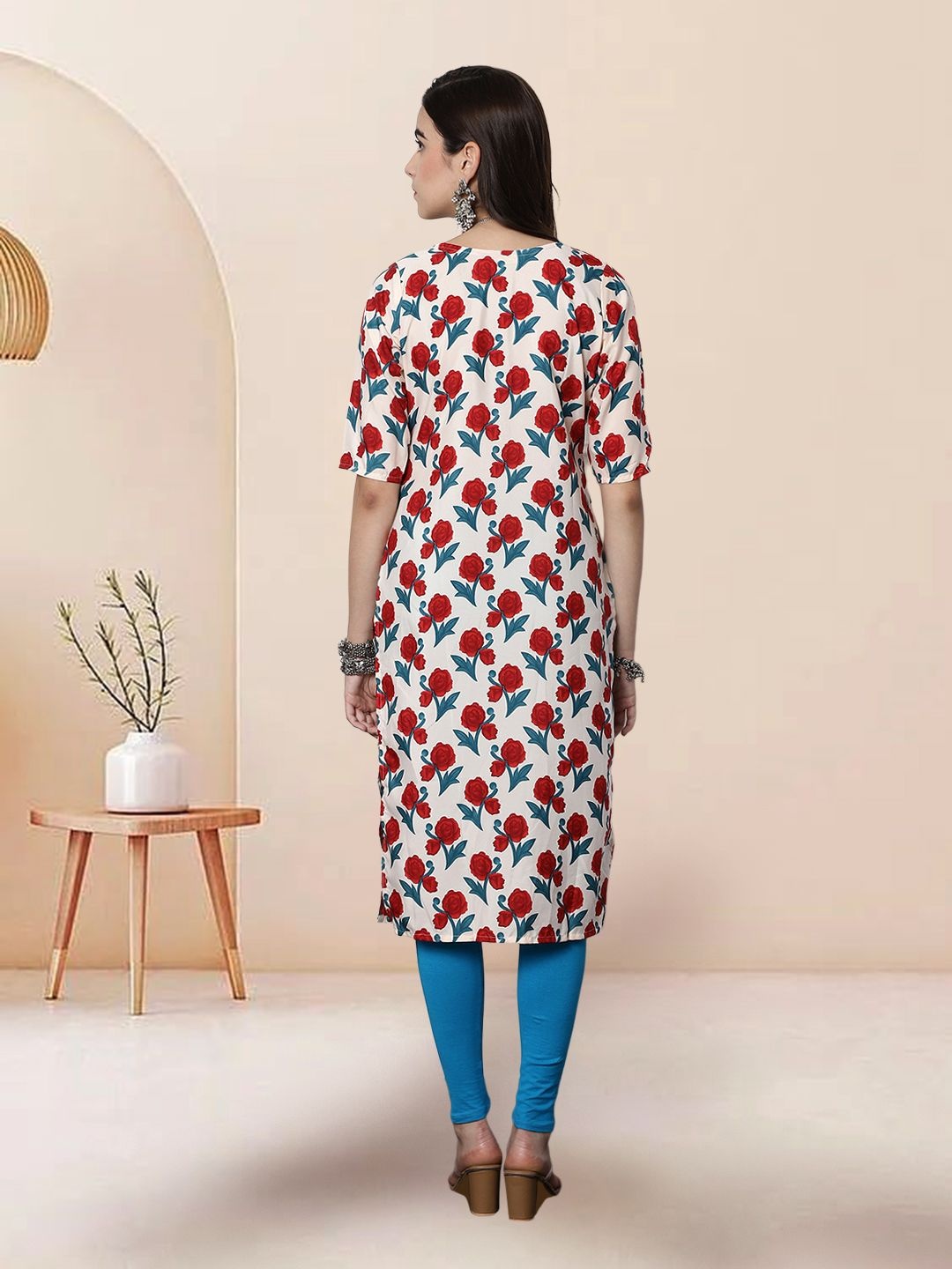 

7Threads Selection Of 4 Floral Printed Round Neck Straight Kurtas, White