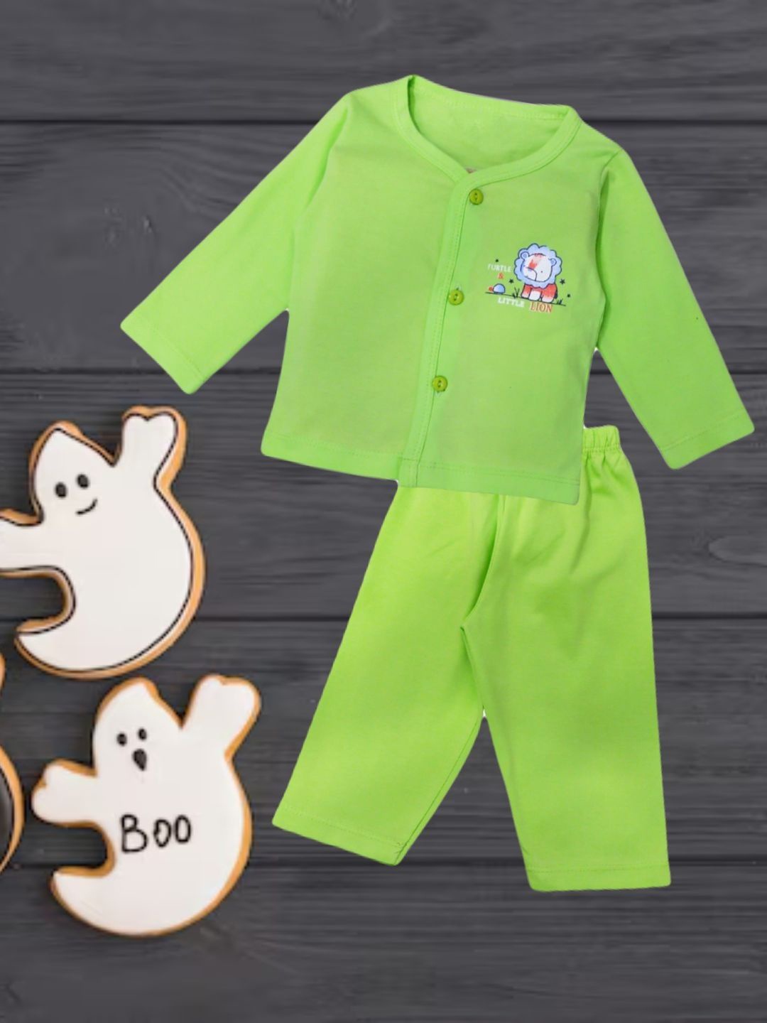 

FASHION GRAB Kids Printed Pure Cotton Shirt With Trouser, Green