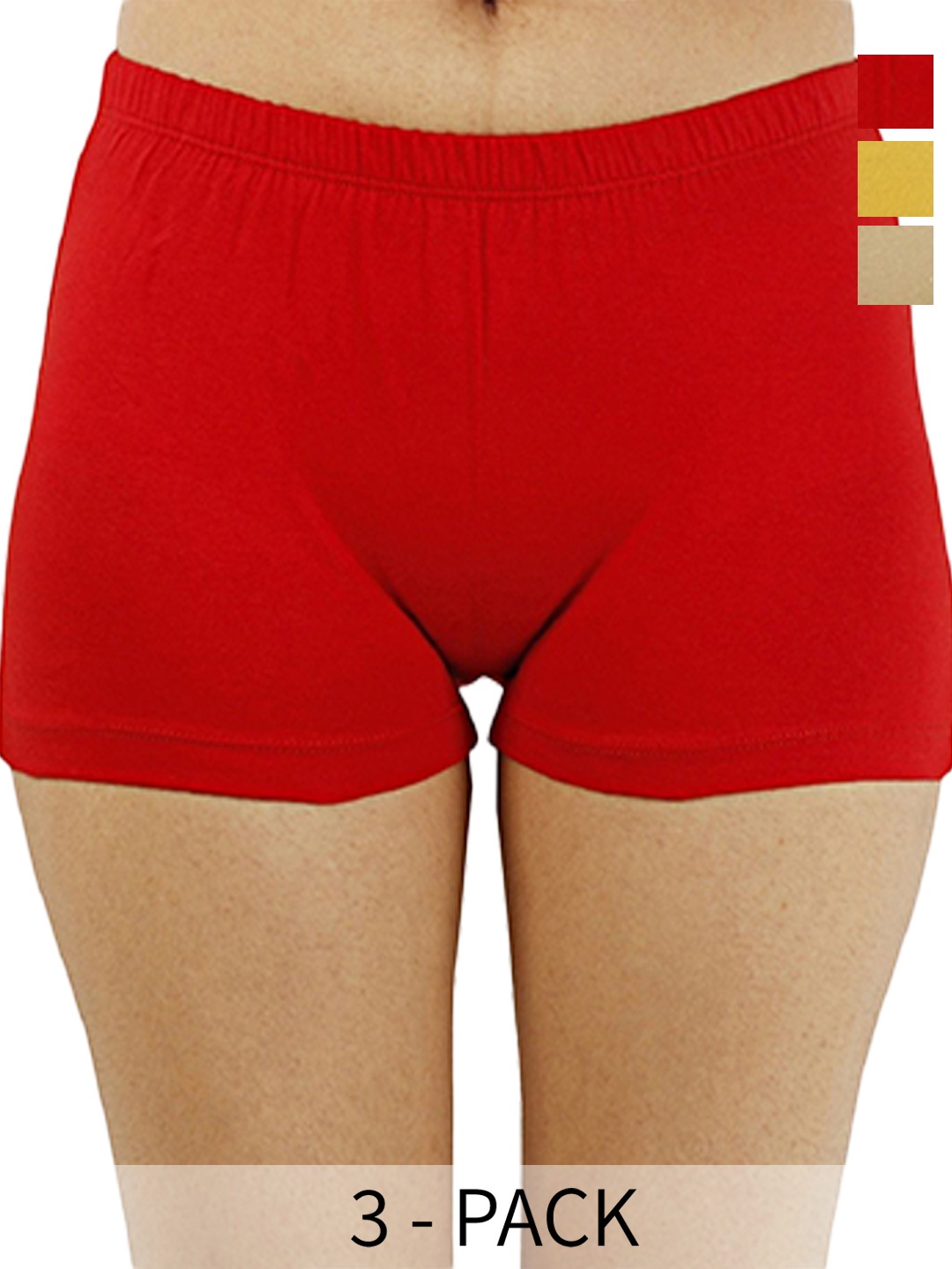 

Diving Deep Women Pack of 3 Cotton Boy Shorts, Red