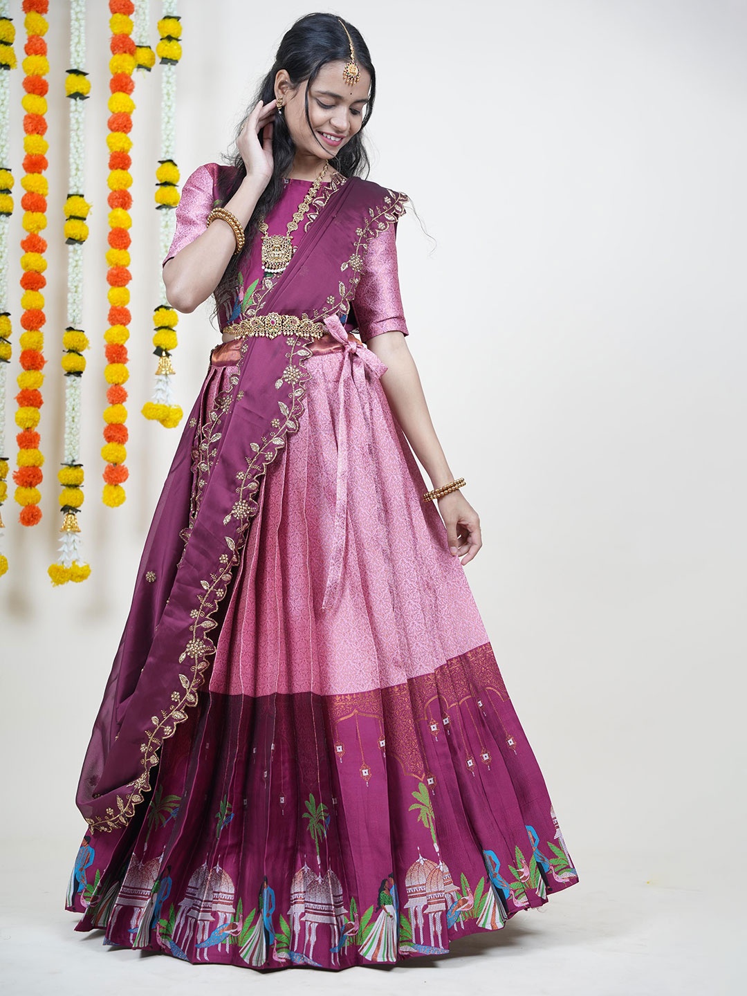 

Fabcartz Embellished Beads & Stones Semi-Stitched Lehenga & Blouse With Dupatta, Pink