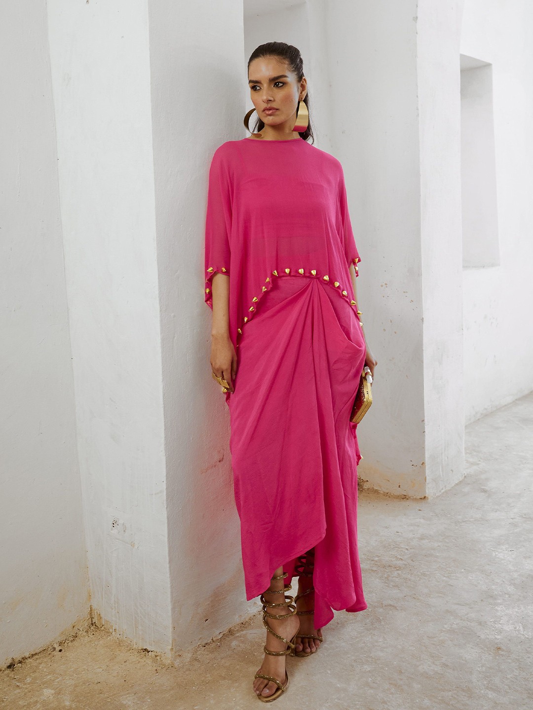 

Pallavi Jaipur Gulbahar Boat Neck Top With Skirt, Fuchsia
