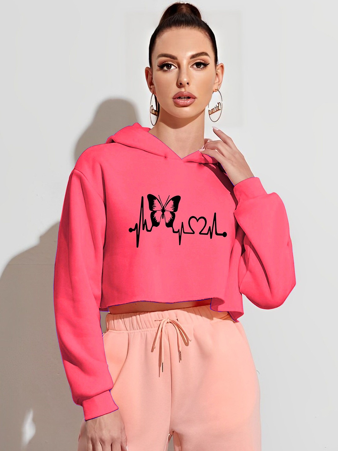 

Parona Women Printed Hooded Sweatshirt, Pink