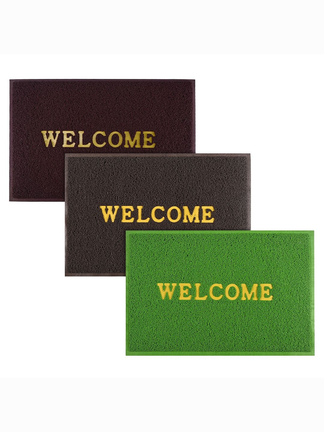 

Kuber Industries Maroon & Brown 3 Pieces Applique Anti-Skid Rubber Doormats