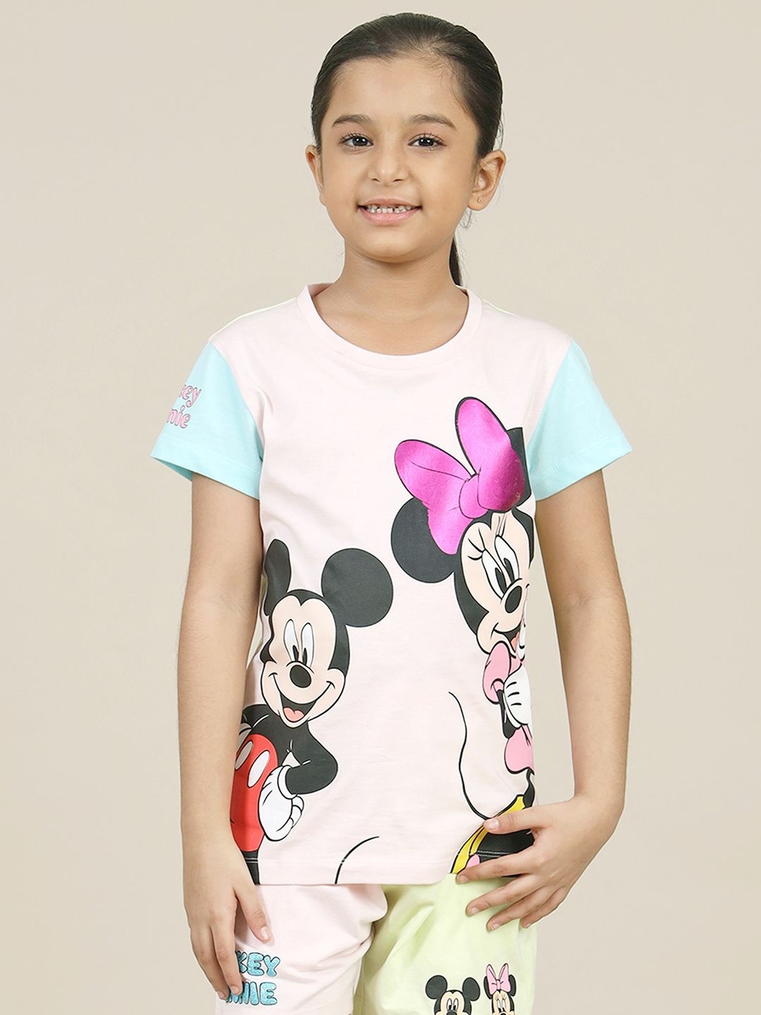 

Kids Ville Girls Mickey & Minnie Graphic Printed Round Neck Cotton T-shirt, Pink