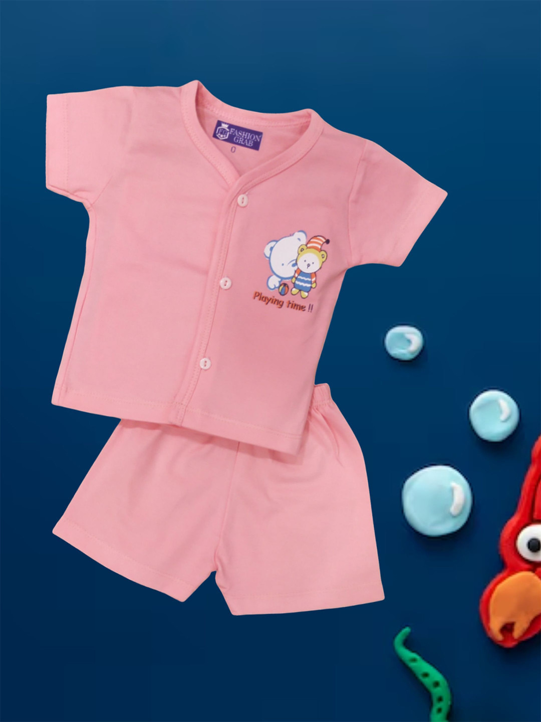 

FASHION GRAB Infants Printed Pure Cotton Shirt With Shorts, Pink